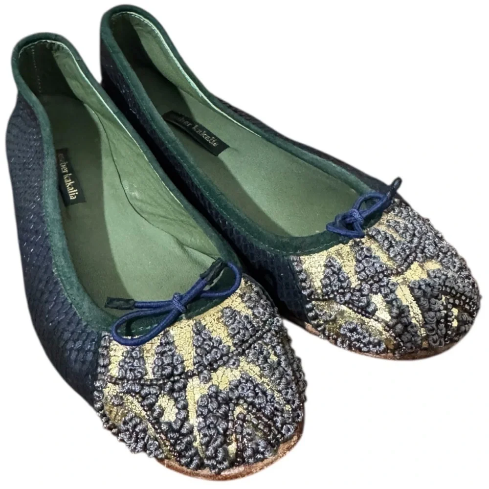 Anthropologie Meher Kakalia Handcrafted Hopi Blue Snake Print Ballet Flat 7.5 US